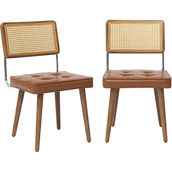 Rattan Dining Chairs Set of 2, Upholstered Cane Backrest Chairs for Kitchen Dining Room Restaurant