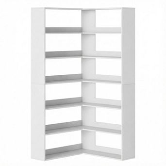 Corner Bookshelf with Baffles L Shaped Book Storage Cabinet