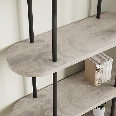 Industrial Bookshelf with Metal Arch Bookcase Open and Adjustable Feet Sturdy Storage Organizer