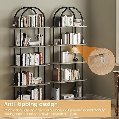 Industrial Bookshelf with Metal Arch Bookcase Open and Adjustable Feet Sturdy Storage Organizer