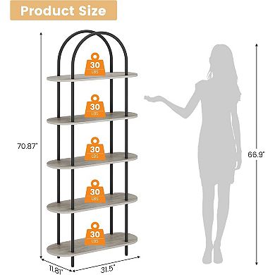 Industrial Bookshelf with Metal Arch Bookcase Open and Adjustable Feet Sturdy Storage Organizer