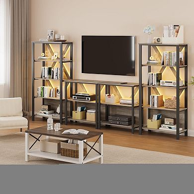 Industrial Bookshelf with LED Lights Metal Display Book Case Open Book Shelf Organizer