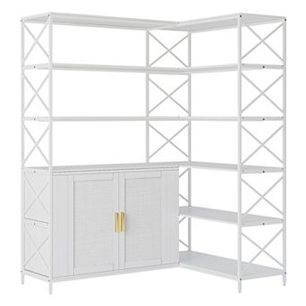 Corner Bookshelf Large Farmhouse Bookcase for Corner Vintage Etagere L Shaped Book Shelf