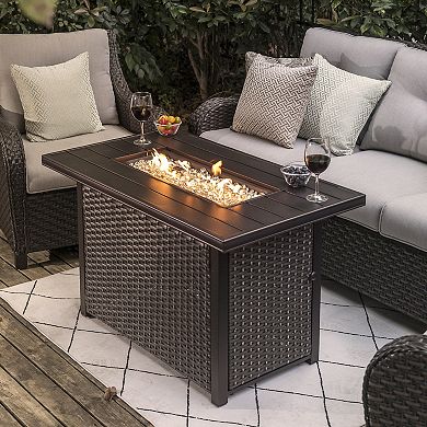 Outdoor 43'' 50,000 BTU Propane Gas Fire Pit Table with Cover, Glass Beads and Lid