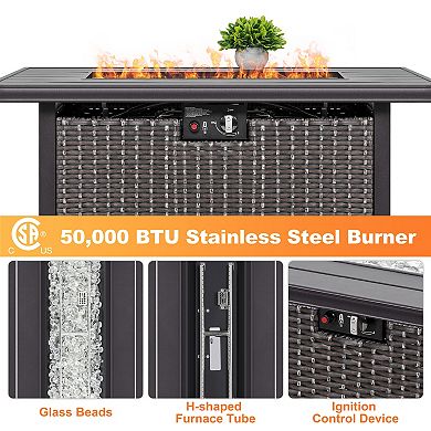 Outdoor 43'' 50,000 BTU Propane Gas Fire Pit Table with Cover, Glass Beads and Lid