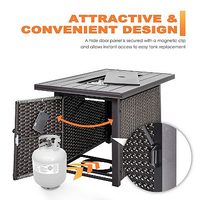 Outdoor 43'' 50,000 BTU Propane Gas Fire Pit Table with Cover, Glass Beads and Lid