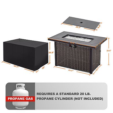 Outdoor 43'' 50,000 BTU Propane Gas Fire Pit Table with Cover, Glass Beads and Lid