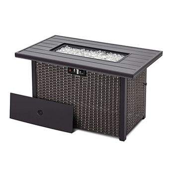 Outdoor 43'' 50,000 BTU Propane Gas Fire Pit Table with Cover, Glass Beads and Lid