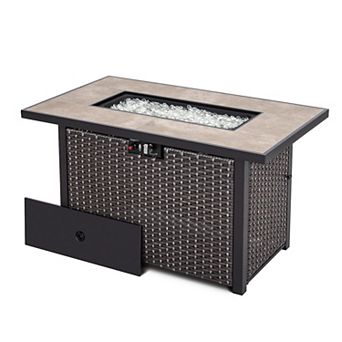 Outdoor 43'' 50,000 BTU Propane Gas Fire Pit Table with Cover, Glass Beads and Lid