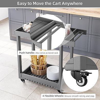 2 Tier 500LBS Heavy Duty Utility Cart - Deep Tub Shelves, Rolling Wheels