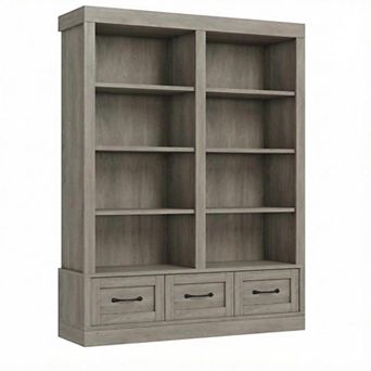 Double Wide Bookcase with Doors and Adjustable Shelf Farmhouse Wooden Bookshelf with Cabinet