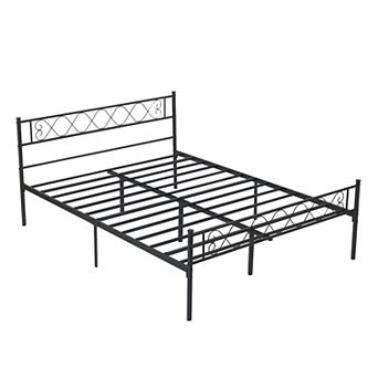 Metal Bed Frame with Heart Design Headboard Under Bed Storage