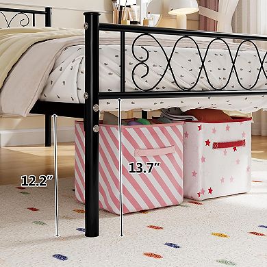 Metal Bed Frame with Heart Design Headboard Under Bed Storage