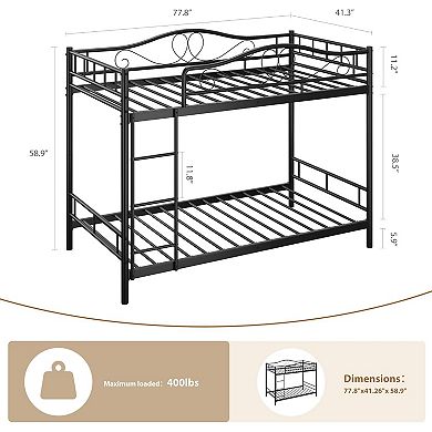 Twin Over Twin Metal Bunk Bed with Ladder and Guardrails Heavy Duty Easy Assembly