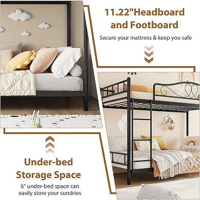 Twin Over Twin Metal Bunk Bed with Ladder and Guardrails Heavy Duty Easy Assembly