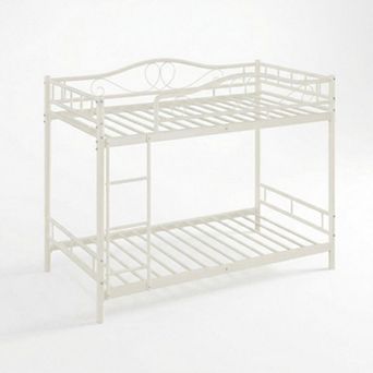 Twin Over Twin Metal Bunk Bed with Ladder and Guardrails Heavy Duty Easy Assembly