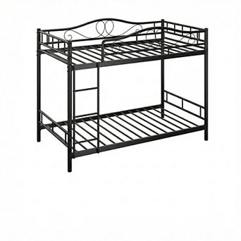 Twin Over Twin Metal Bunk Bed with Ladder and Guardrails Heavy Duty Easy Assembly