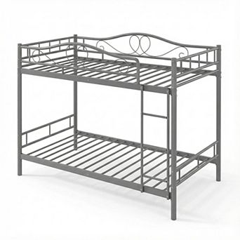 Twin Over Twin Metal Bunk Bed with Ladder and Guardrails Heavy Duty Easy Assembly