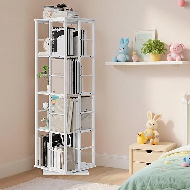 Tall Rotating Bookshelf Tower Corner Shelf Design Industrial Metal Spinning Bookcase