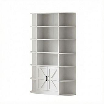 Tall Bookcase Wooden Book Shelf Farmhouse Display Bookshelf Storage Cabinet with Doors