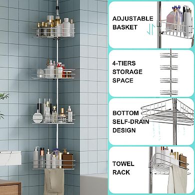 Adjustable Tension Pole Corner Shower Caddy