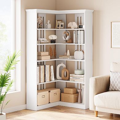 Corner Bookshelf Farmhouse Bookcase L Shaped Storage Display Rack