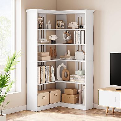 Corner Bookshelf Farmhouse Bookcase L Shaped Storage Display Rack