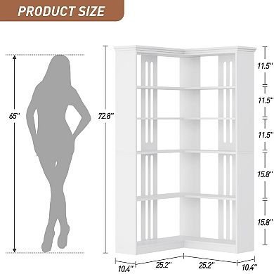 Corner Bookshelf Farmhouse Bookcase L Shaped Storage Display Rack