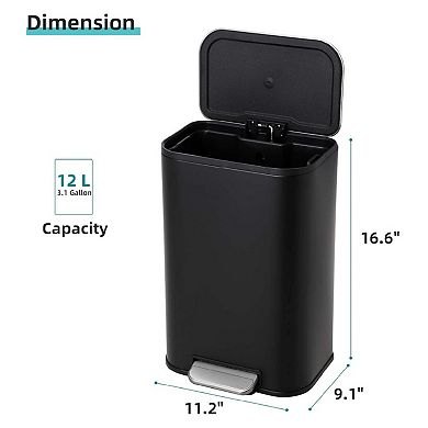 1 Pcs Trash Can, Stainless Steel Kitchen Garbage Bin with Slow-Close Lid