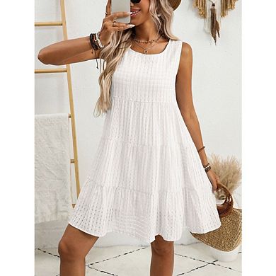Womens Sleeveless Smocked Mini Dress Flowy Boho Spaghetti Strap Tiered A Line Casual Sundress