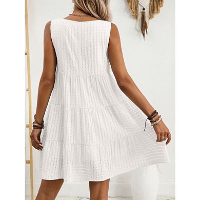 Womens Sleeveless Smocked Mini Dress Flowy Boho Spaghetti Strap Tiered A Line Casual Sundress