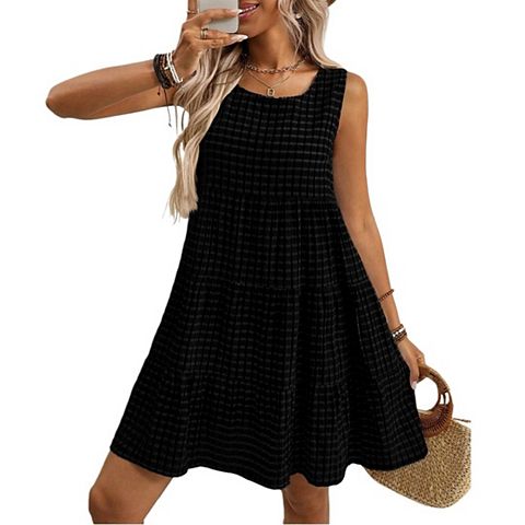Женские платья Sleeveless Smocked Mini Dress Flowy Boho Spaghetti Strap Tiered A Line Casual Sundress