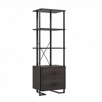 Bookshelf Storage Drawers Tall Industrial Book Shelf with Open Display Shelves