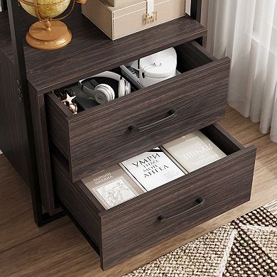 Bookshelf Storage Drawers Tall Industrial Book Shelf with Open Display Shelves