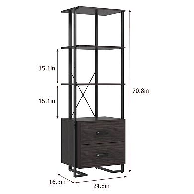 Bookshelf Storage Drawers Tall Industrial Book Shelf with Open Display Shelves