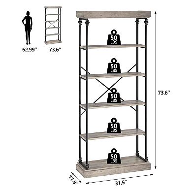 Industrial Style Bookshelf Wooden Bookcase Open Storage Shelf