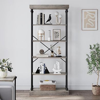 Industrial Style Bookshelf Wooden Bookcase Open Storage Shelf
