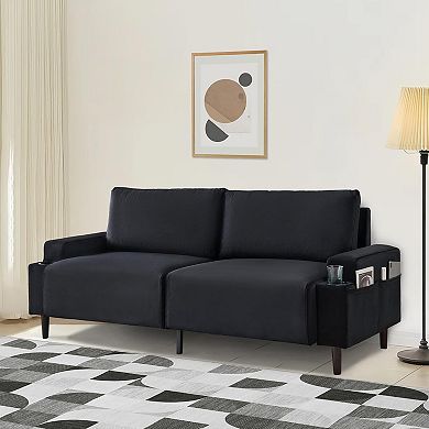 Deep Seat 3-Seater Couch，Modern Sofa with Cup Holders