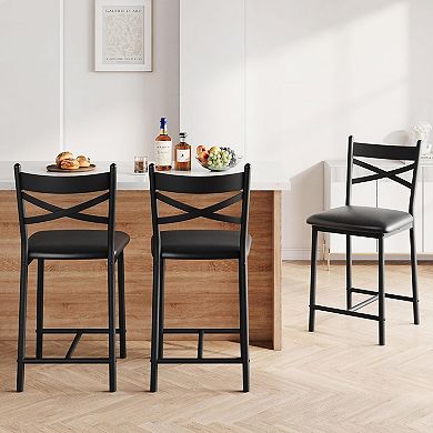 26" Counter Height Stools with Back & Cushion for Kitchen Island Bedroom