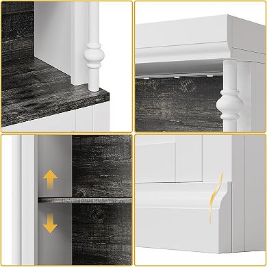 Adjustable Bookcase Roman Column Bookshelf with Led Light Open Shelves