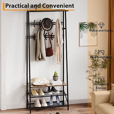 Entryway Hall Tree with Shoe Bench