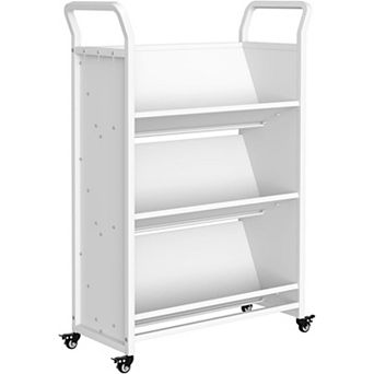 Book Cart with Wheels Heavy Duty Mobile Bookshelf Organizer Single Sided Rolling Library Cart