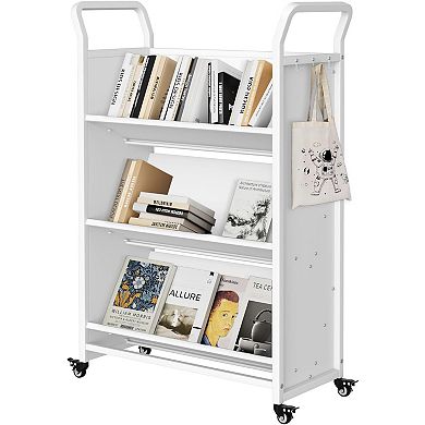 Book Cart with Wheels Heavy Duty Mobile Bookshelf Organizer Single Sided Rolling Library Cart