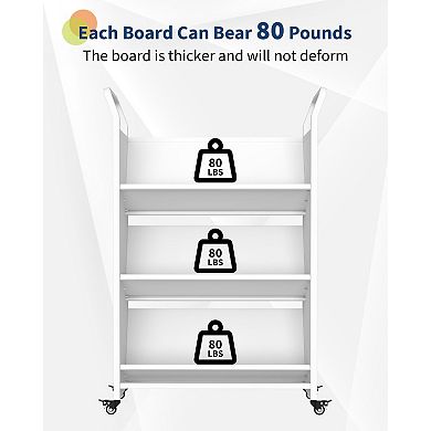 Book Cart with Wheels Heavy Duty Mobile Bookshelf Organizer Single Sided Rolling Library Cart