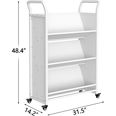 Book Cart with Wheels Heavy Duty Mobile Bookshelf Organizer Single Sided Rolling Library Cart
