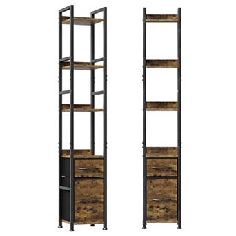 Bookshelf Drawers Modern Industrial Wood Bookcase Steel Frame Standing Display Storage Shelves