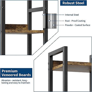 Bookshelf Drawers Modern Industrial Wood Bookcase Steel Frame Standing Display Storage Shelves