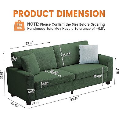 Modern Loveseat Sofa with 2 Soft Cushions & Sturdy Solid Wood Frame