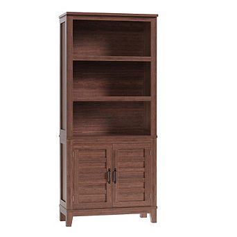 Farmhouse Tall Bookcase Bookshelf with Doors And Adjustable Shelf Wooden Dispaly Cabinet