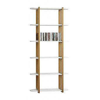 Industrial Arched Bookshelf - 5 tier Metal Frame Bookcase with Adjustable Feet, Living Room, Office